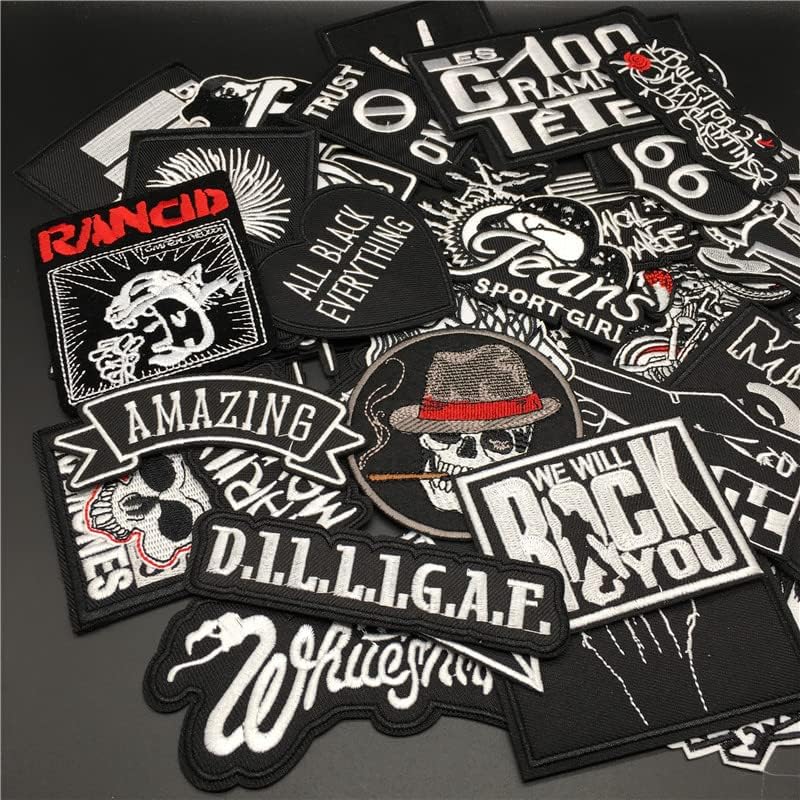 Momoso_Store 50pcs Rock Band Patches para mochilas Roupas Discursos estilos de terror Skull Punk Ferro em jaqueta Bordges