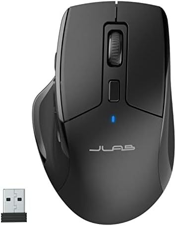Mouse sem fio JBUDS JLAB | Conecte -se via dongle sem fio Bluetooth ou USB | Alternar com vários dispositivos, até três dispositivos | Perfis de usuário personalizados | Rastreamento ajustável | Tamanho completo | Recarregável |