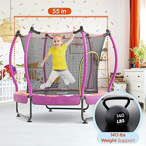 Happin 5 'mini trampolim para crianças com argola de basquete, trampolim ultra seguro da criança com rede de gabinetes para