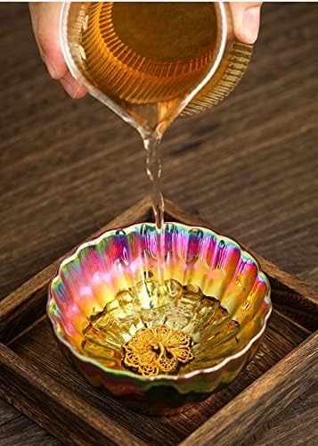 Hohcna Jianzhan Tenmoku Cup com pavão dourado, copo de chá chinês de kungfu em 3D - 5 oz