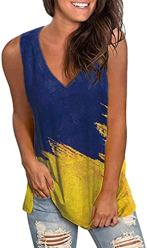 Tampas soltas para mulheres engraçadas gradiente gráfico tanque de tanques de pista de verão Summer Sleesess Fashion Casual Workout Yoga Shirt