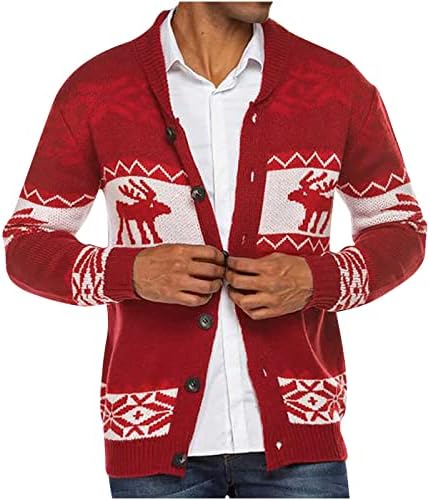 Men suéteres jaquetas feias suéter de natal botão fechamento de tricô cardigan stand colar mangas compridas knitwear