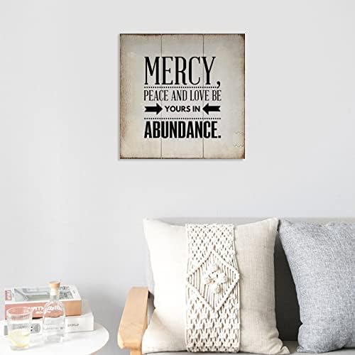 Sinal de madeira Palavra positiva Mercy, paz e amor Seja seu em abundância Vintage Wood Grain Wall Art Plata Signing Sign para