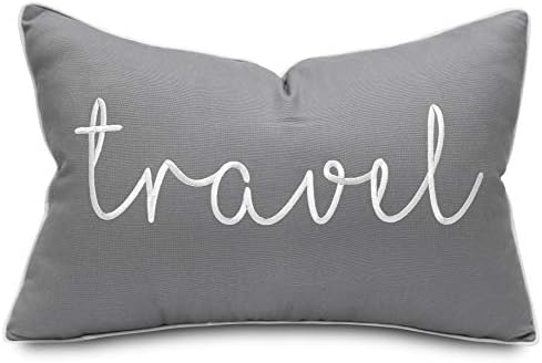 Yugtex Travel Sentimento de algodão Decorativo bordado lombar sotaque tampa de travesseiro - Presente para viajante - 12x18