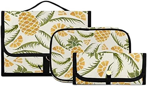 Bolsa de higiene pessoal mnsruu e abacaxi tropical e folhas de palmeira Bolsa de viagem de maquiagem pendurada para produtos