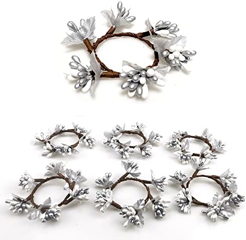 FazhBary White Christmas Napkin Rings Conjunto de 6 anéis de guardana