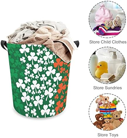 Irlanda Flag Shamrock Padrão de lavanderia cesto de roupa dobrável cesto de roupas altas com alças Bolsa de armazenamento