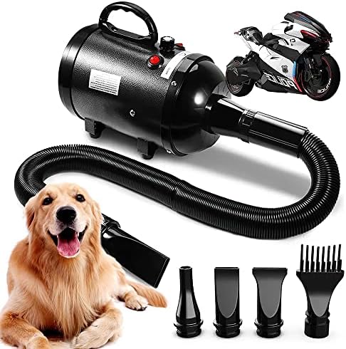 Secador de cachorro aiiyme, 4,3hp/3200w secador de cabelo de cachorro cão cão cuidando secador de sopro com velocidade e temperatura do fluxo de ar ajustáveis, 78 em mangueira flexível, 4 bocais, secador/soprador de alta velocidade para cães para cães para cães para cães