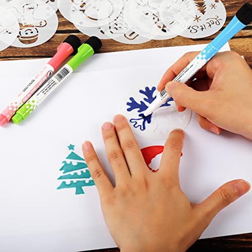 FGSAEOR 24pcs estênceis de natal, estênceis de Natal arredondados de 3x3 polegadas para pintar em madeira, modelos reutilizáveis ​​com bonecos de neve de feliz Natal, estêncil de artesanato de artesanato diy para pintura para pintura de desenho
