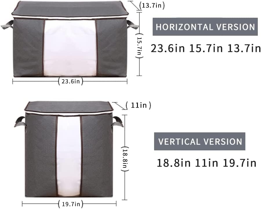 XCJTGRY 3 Pacote de roupas de grande capacidade Organizador de bolsa de armazenamento com alça reforçada, dobrável com zíper resistente, bolsa de armazenamento de janela transparente 90L