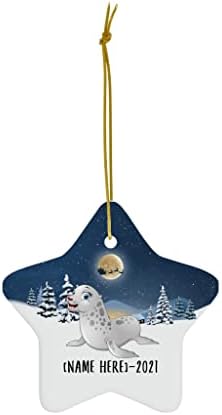 Ornamentos fofos de selo de harpa para 2023 Nome personalizado de árvore de Natal Presentes 2024 Decorações de véspera de ano novo
