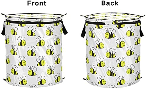 Animais fofos Bee Pop Up Up Laundry Horty com tampa de cesta de armazenamento dobrável Bolsa de roupa dobrável para camping Dormitório do hotel