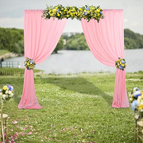 Painéis de cenário de chiffon rosa 2 painéis de 29x120 polegadas Cenário de chiffon cortinas de praia para sala de estar cenário de cortina de cortina de janela de madeira para cerimônia de casamento