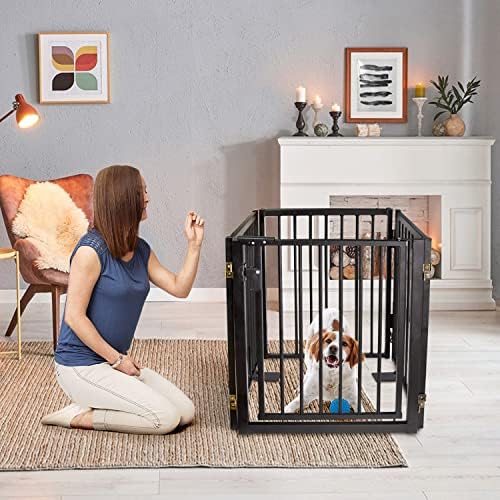 Jeyew Dog Gate com porta para a casa extra larga, metal cercas de estimação interna e externa para gato de cachorro,