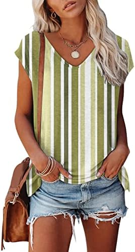 Camisa de poliéster de manga comprida mulher mulher verão casual solto manga curta no pescoço de pescoço listrado tampa de camiseta