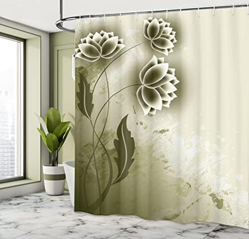 Cortina de chuveiro abstrata de Ambesonne, flores folhas de hera com vetor imagens de padrão incomum, decoração de banheiro de