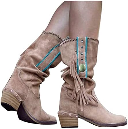 Sapatos guldnds Senhoras Retro Squ Squ Sleeve Mulheres de salto feminino são botas de botas femininas com botas de cowboy