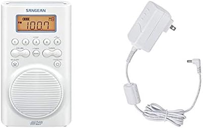 Sangean H205 AM/FM Alerta climático do chuveiro à prova d'água Rádio Branco e ADP-H202 Adaptador CA de comutação para