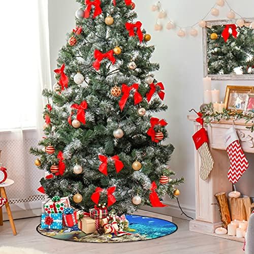 Xiua Árvore de Natal Mat Sealife Peixe Aquarela Aquarela Árvore de Natal Tapa de Natal Árvore de Natal Treça de Natal Decorações de festa em casa 28.3 polegadas