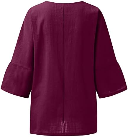 Camiseta de páscoa feminino feminina moda redonda pescoço 3/4 camiseta de camiseta de topo de algodão e coelho de linho camisa