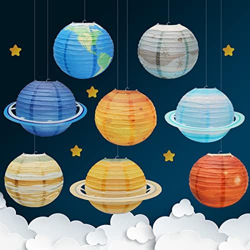 Saihisday 12 polegadas Multi-Color Solar System Planets Lanternas, Flores de papel de 9 polegadas para festas de aniversário temáticas do espaço Decorações de festivais em casa