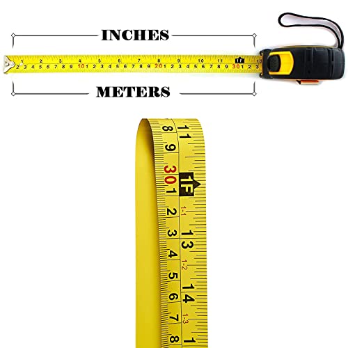 Medida de fita de medição de Haicom, 16 pés 25 pés decimais Régua lateral retrátil decimal com métrica e polegadas, fácil de ler,