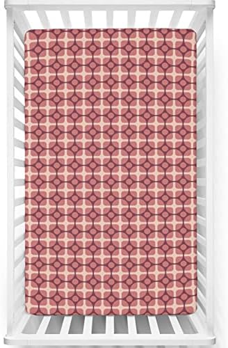 Mini-berço com tema geométrico folhas de berço, lençóis de berço portáteis lençóis de colchão de cama de menina ou berçário de meninos ou meninas, 24 “x38“, rubi pálido pálido Salmão seco rosa seca