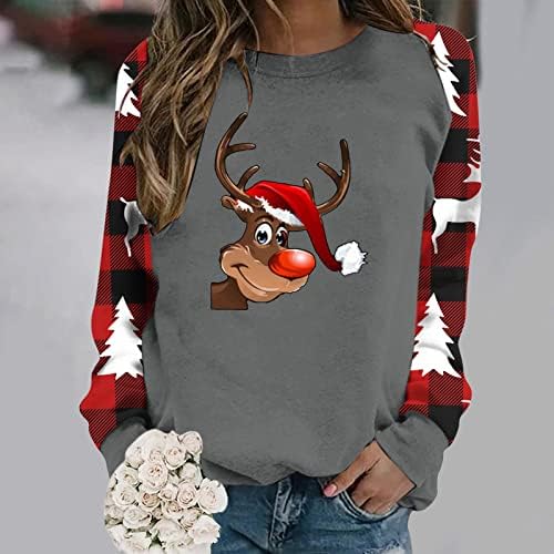 Womens Fall Tops Boat pescoço de manga comprida moletom de grande tamanho mole feminina de Natal Sweatshirt