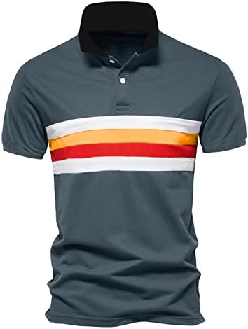 ZDDO Men's Summer Short Slave Polo camisas, listradas de retalhos de golfe de golfe colar de goleta de gola colar