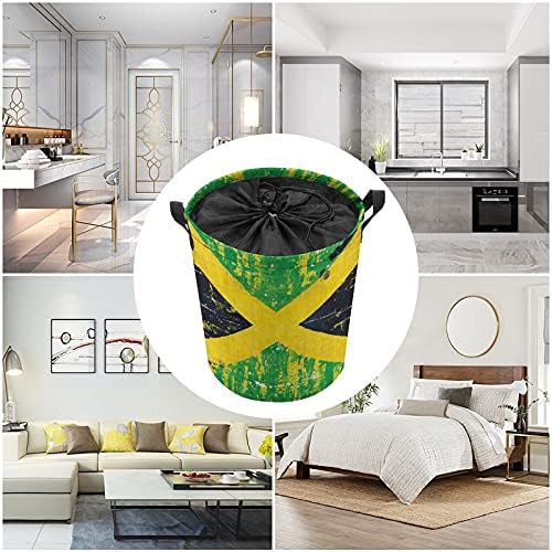 Retro Jamaica Flag Round Laundry Bags cesto de armazenamento à prova d'água com alças e tampa de fechamento de cordão