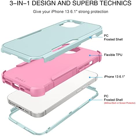 BENTOBEN iPhone 13 Case, capa de telefone para iPhone 13, serviço pesado 3 em 1 corpo inteiro híbrido robusto à prova