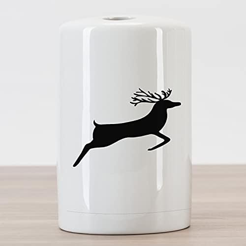 Ambesonne Deer Hunting Cerâmica da escova de dentes, Monocromatomic 2 Rena Silhueta Ilustração Fundo simples, bancada versátil decorativa para banheiro, 4,5 x 2,7, carvão branco cinza