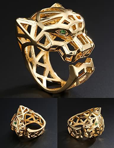 Aikaituo Leopard Head 3D Ring Anel de ouro ajustável Anel de grade único e elegante para homens e mulheres