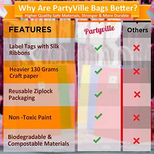 Sacos de favor da festa em Partyville - bolsas de presente grandes 30 PCs Sacos de tratamento com etiquetas de presente sacolas de guloseimas resistentes com alças - sacolas de boa