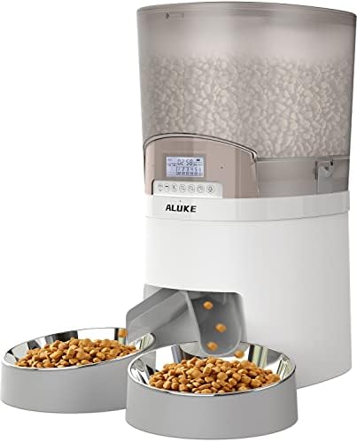 Alimentador de gatos automáticos para 2 gatos, alimentador de animais de estimação ALUKE 6.5L para dispensador de