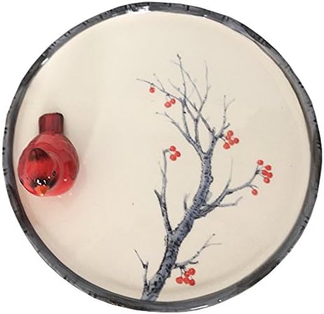 Confortável Hora Joyful Holiday Collection Bolo Plate Stand Decorado com cardeal vermelho e árvore decalque com flor,
