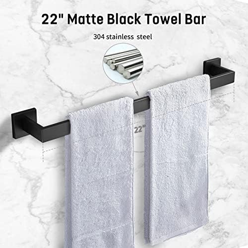 Conjunto de hardware do banheiro preto, conjunto de grack de toalha de banheiro fosco, montado na parede, aço inoxidável, 5pcs