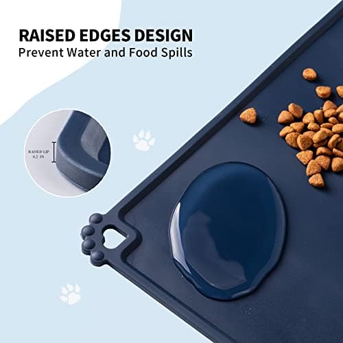 2 Pacote azul de 20 x 12 polegadas Silicone impermeável tapetes de alimentação, tapete de tigela de cachorro para comida