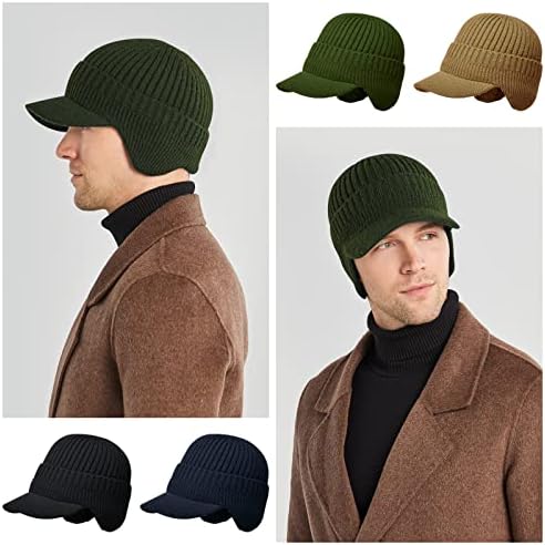 Chapéu de inverno masculino de Akiiger com borda, chapéu quente evido para homens, lã grossa forrada de malha ao ar livre