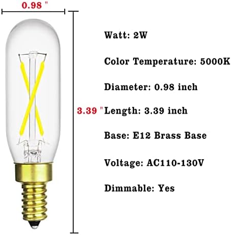 T6 T25 Lâmpada LED diminuída, lâmpada de luz do dia vintage 2W 5000K, equivalente a 25 watts, com base de latão E12, substituição