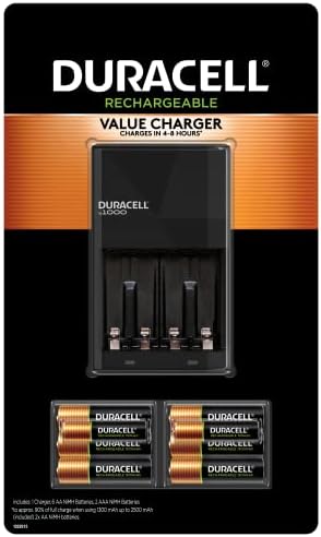 DURACELL Speed ​​1000 Battery Charger para baterias AA e AAA, inclui 6 baterias recarregáveis ​​pré-carregadas AA e 2 AAA, para