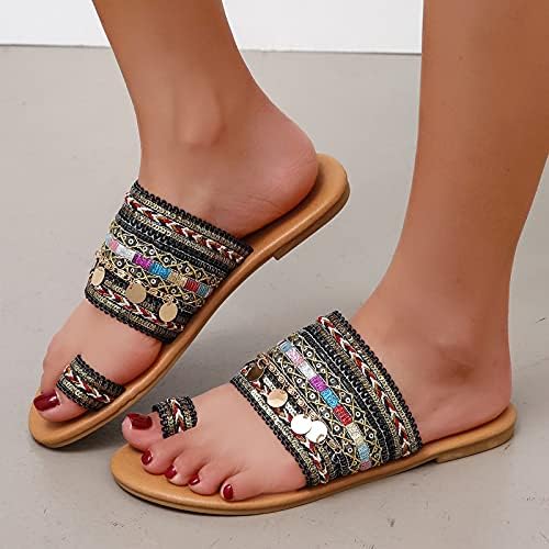 Sandálias de Waserce para mulheres Taupe Sandálias planas femininas de dedão de fundo retro verão grande feminina sandálias femininas