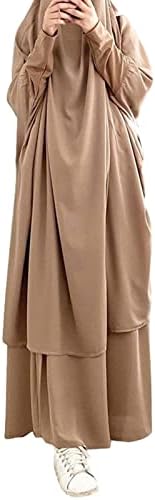 Mtsdjskf feminino 3 peças roupas femininas sólidas femininas sólidas robe muçulmano abaya arab kaftan manto encapuzado em duas peças