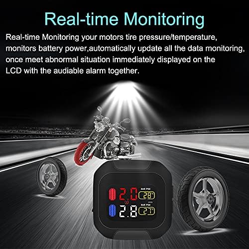 Sistema de monitoramento de pressão do pneu do motor XJJZs Exibição LCD Motocicleta TPMS Alarme de temperatura do pneu 2 Sensores internos de Th/Wi externos