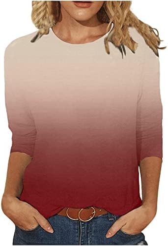 Camisas de verão para mulheres gradiente de moda Túnica redonda pescoço 3/4 mangas camisetas 2023 blusas casuais