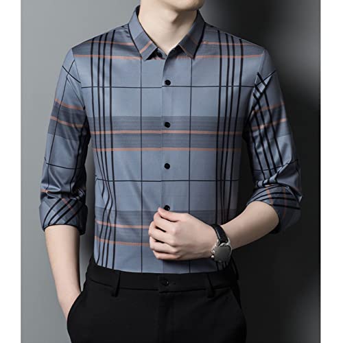 Maiyifu-GJ Camisa de vestido listrada masculina Botão de ajuste regular Camisetas comerciais Camisas de manga longa com colarinho pegajoso