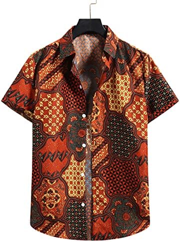 NQYIOS Mens Hawaiian Tshirts de manga curta Camp Camp Camp Guayabera Camisa Hippie Beach Button Down camisetas 70s