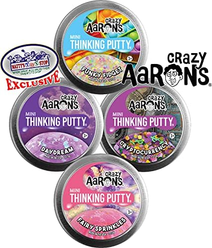 Crazy Aaron's Putty Mini Tins Funky Fidget, Daydream, Cryptocurrency & Fairy Sprinkles Gift Set Gettle Pacote - 4 pacote