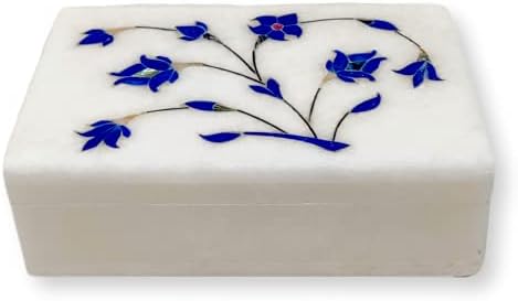Organizador da caixa de jóias de mármore Hashcart® - caixa de bugigangas decorativas - Design floral esculpido à mão - Caixa