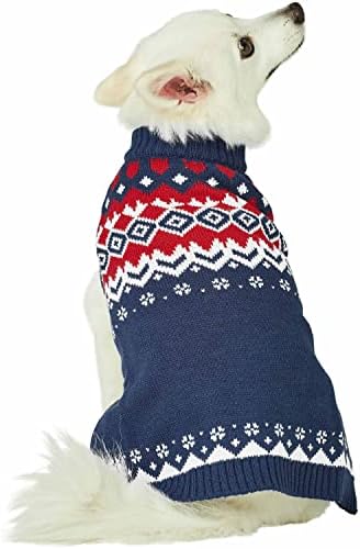 Blueberry Pet 2023 New Holiday Holiday Christmas Festive Fair Isle Isle Mock-pesck outono pulôver de inverno suéter em azul marinho, comprimento de volta 22 , roupas quentes para cães grandes